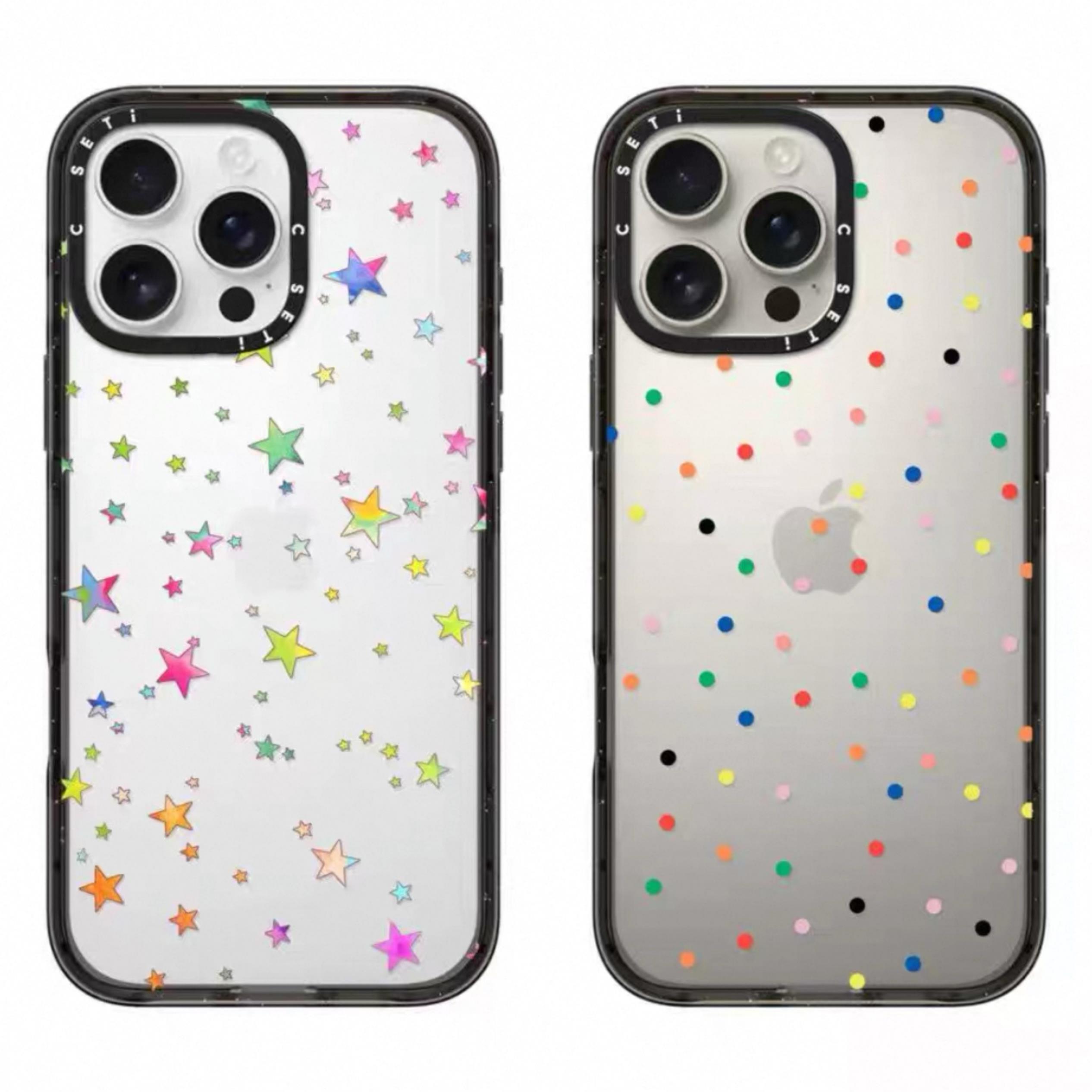 CASE彩色星星彩虹格纹手机壳适用iPhone16ProMax透明原点苹果15Pr