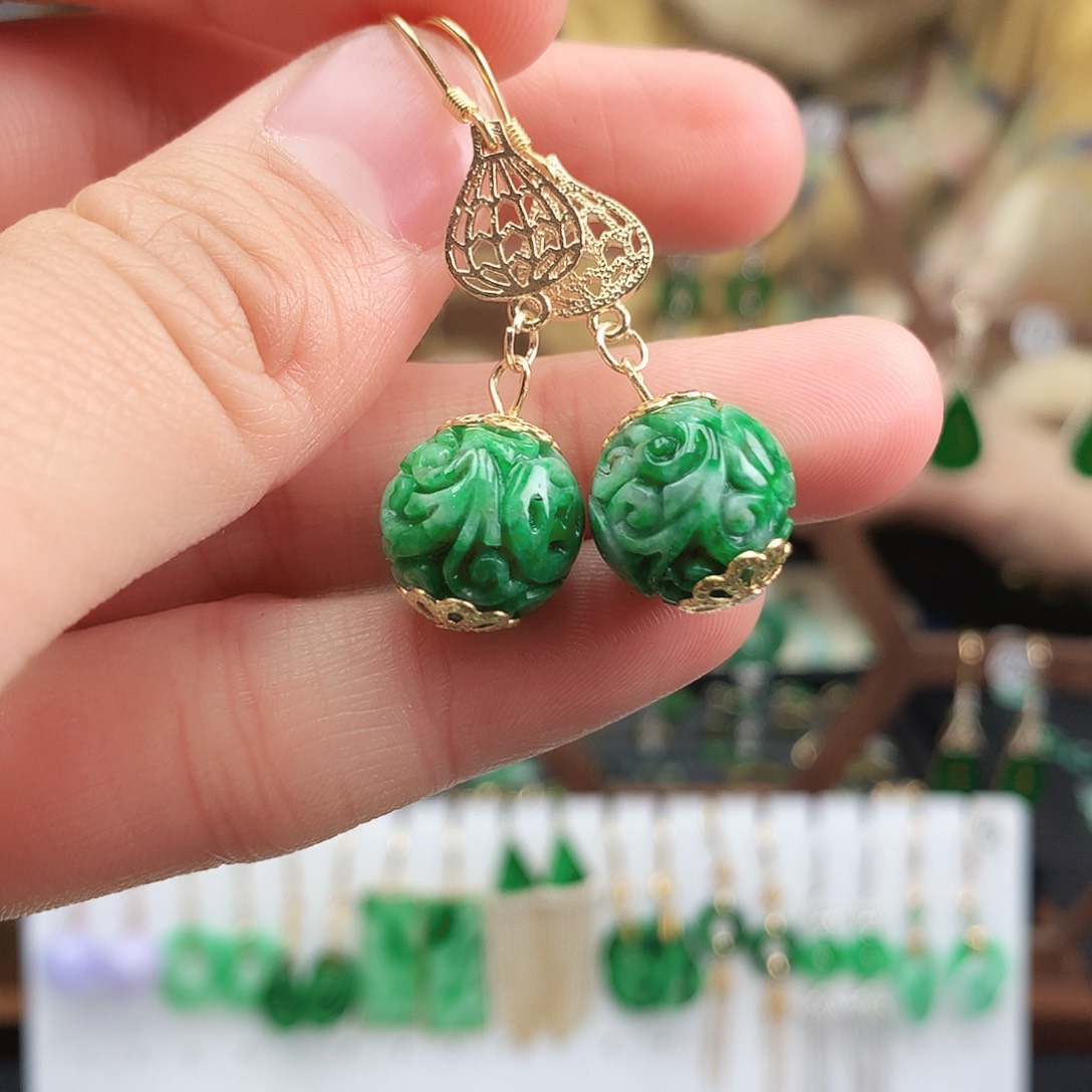 翡翠耳饰银S925镶嵌耳饰