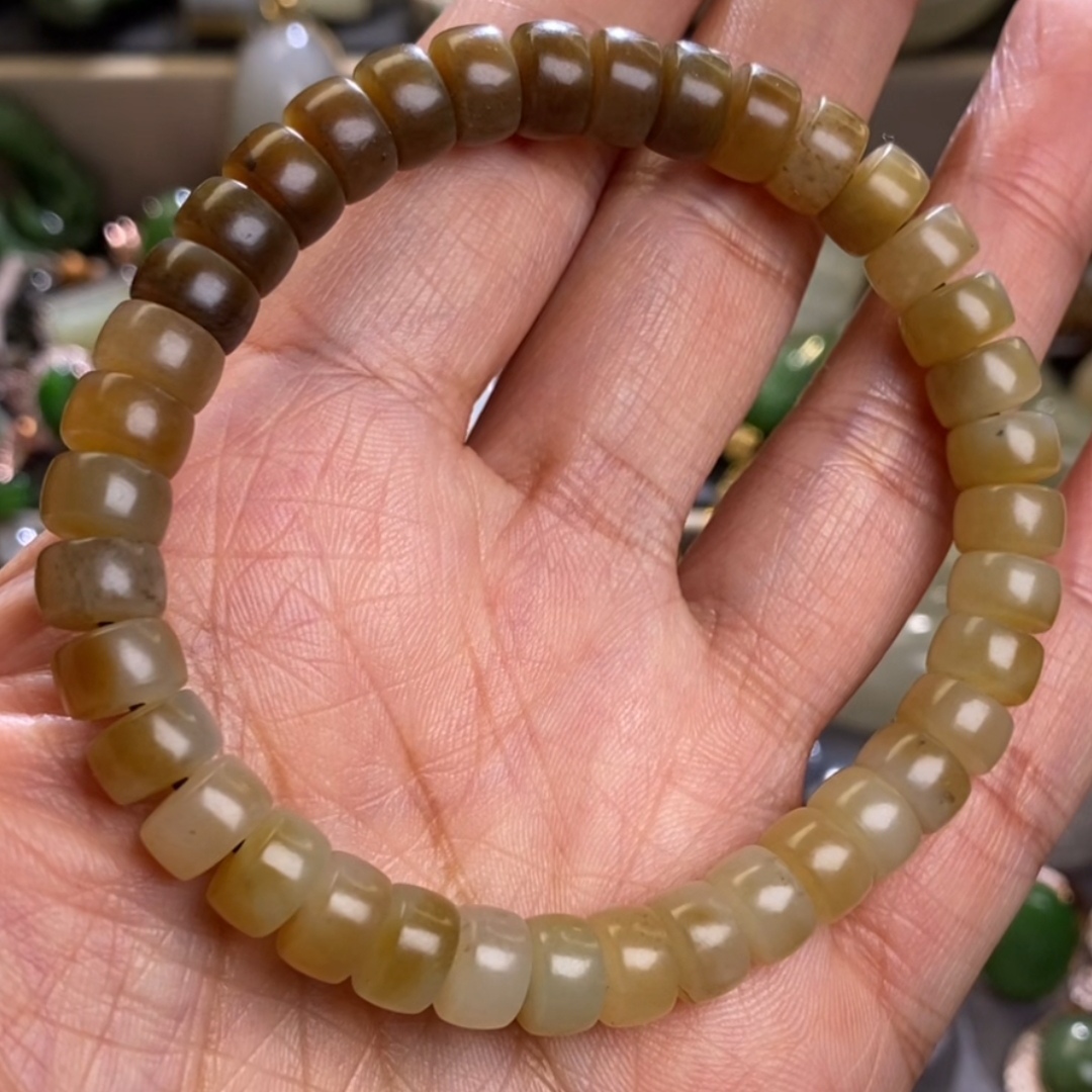 和田玉糖料片珠算盘珠手串