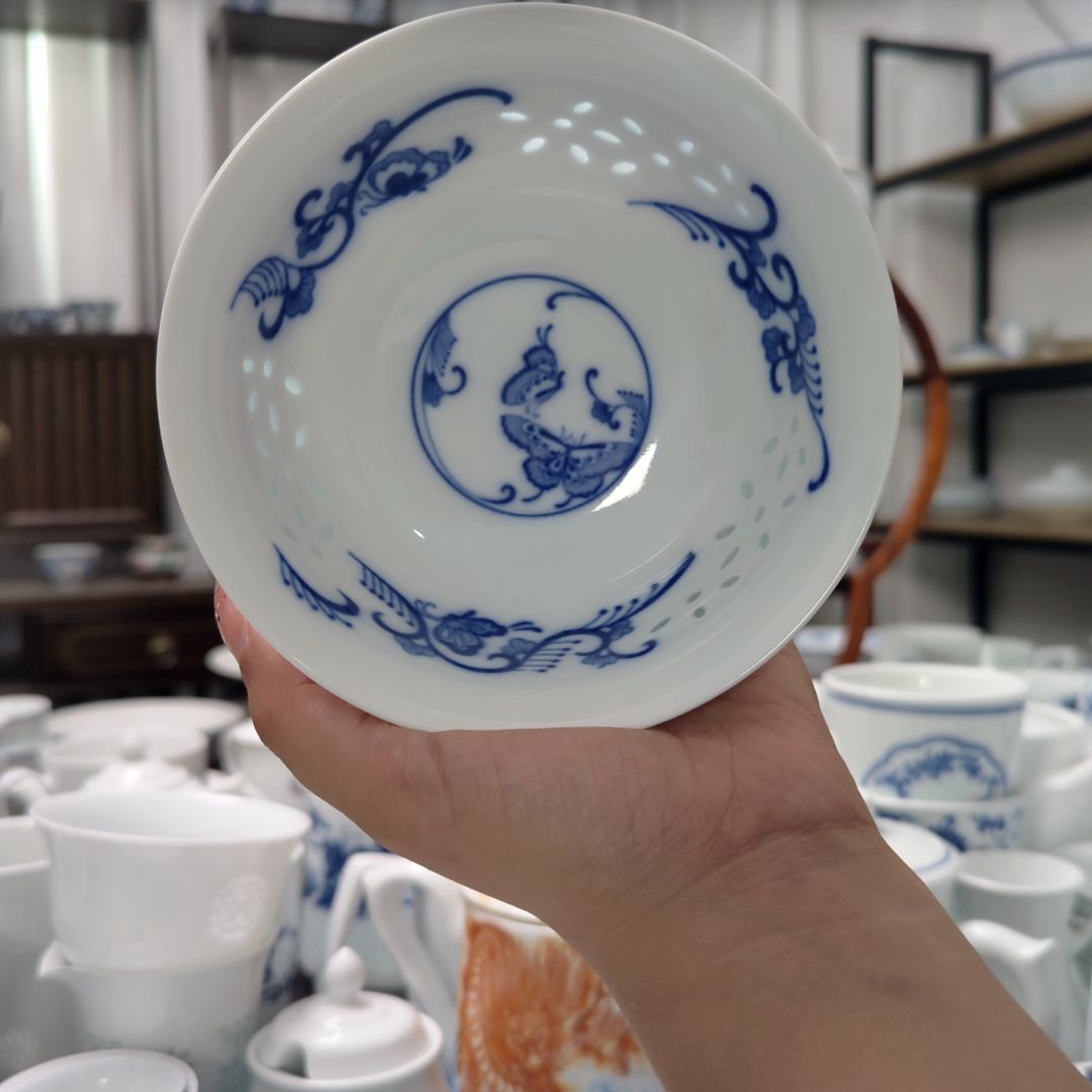 瓷蝴蝶5寸饭碗一个景德镇