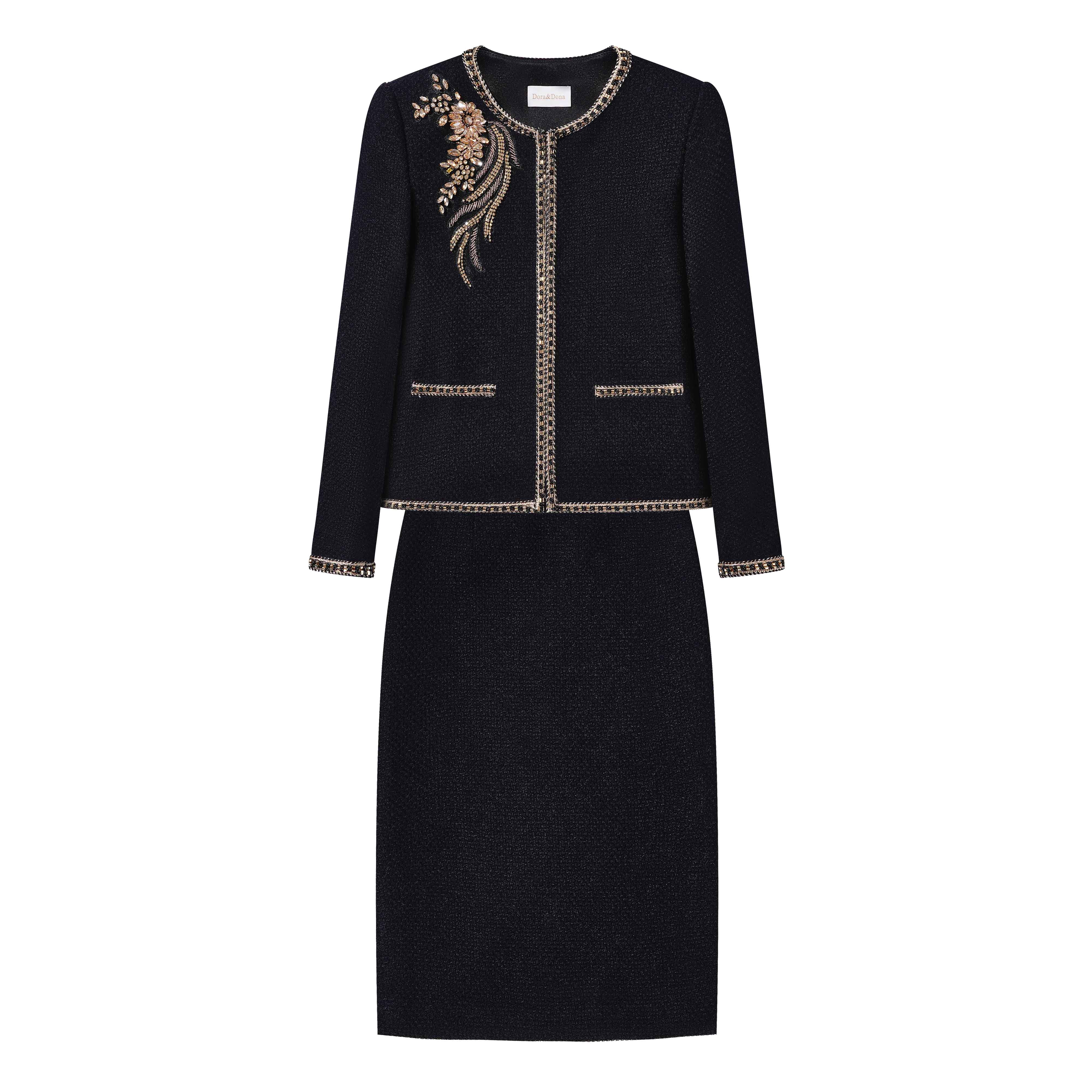 【白凤翎—套装】2025新款小香风精纺羊毛钉珠刺绣气质小香风套装