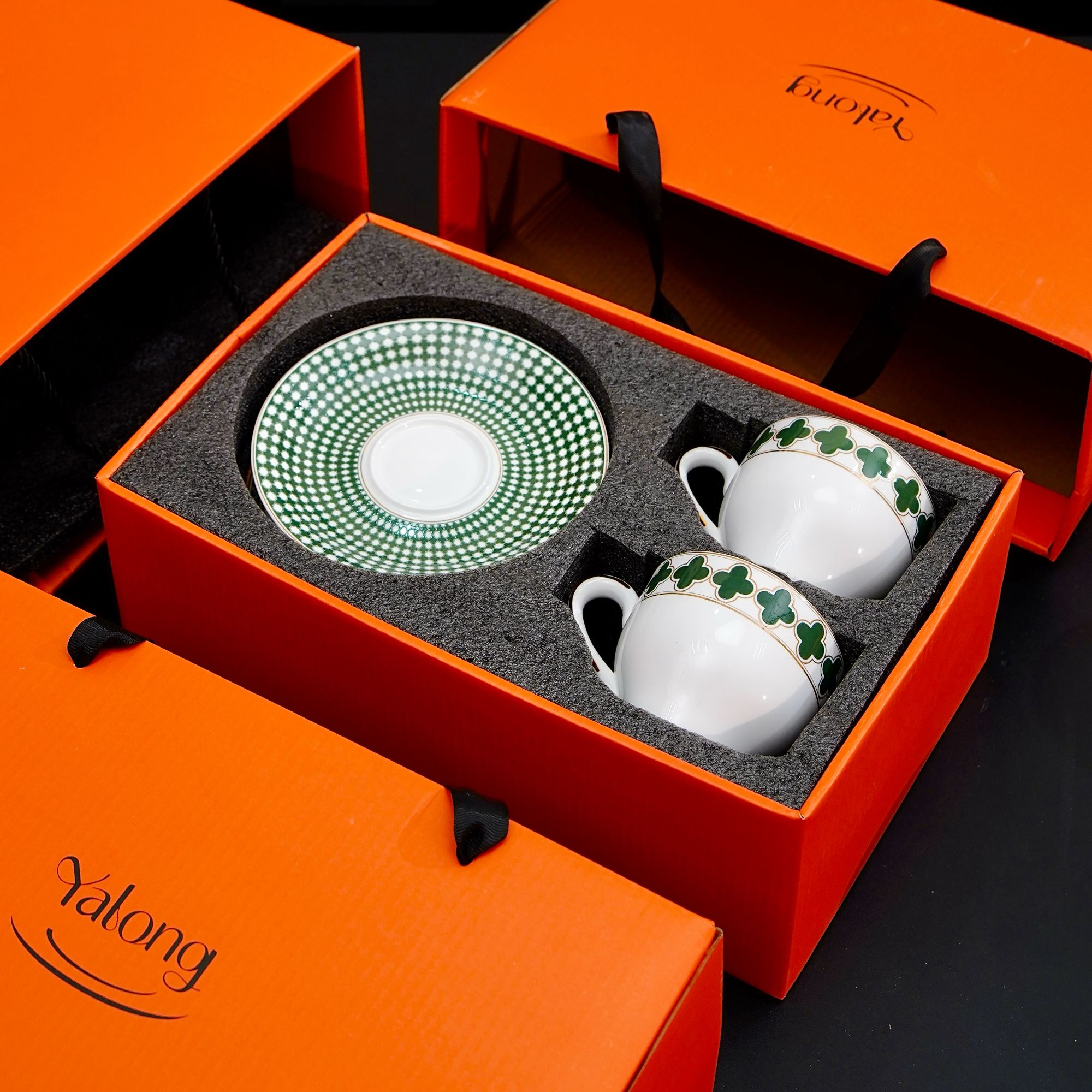 【骨瓷】四叶草180ml下午茶双杯碟套装陶瓷高档礼盒装