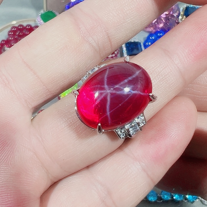 非金属红色蓝色满镶嵌吊坠戒指