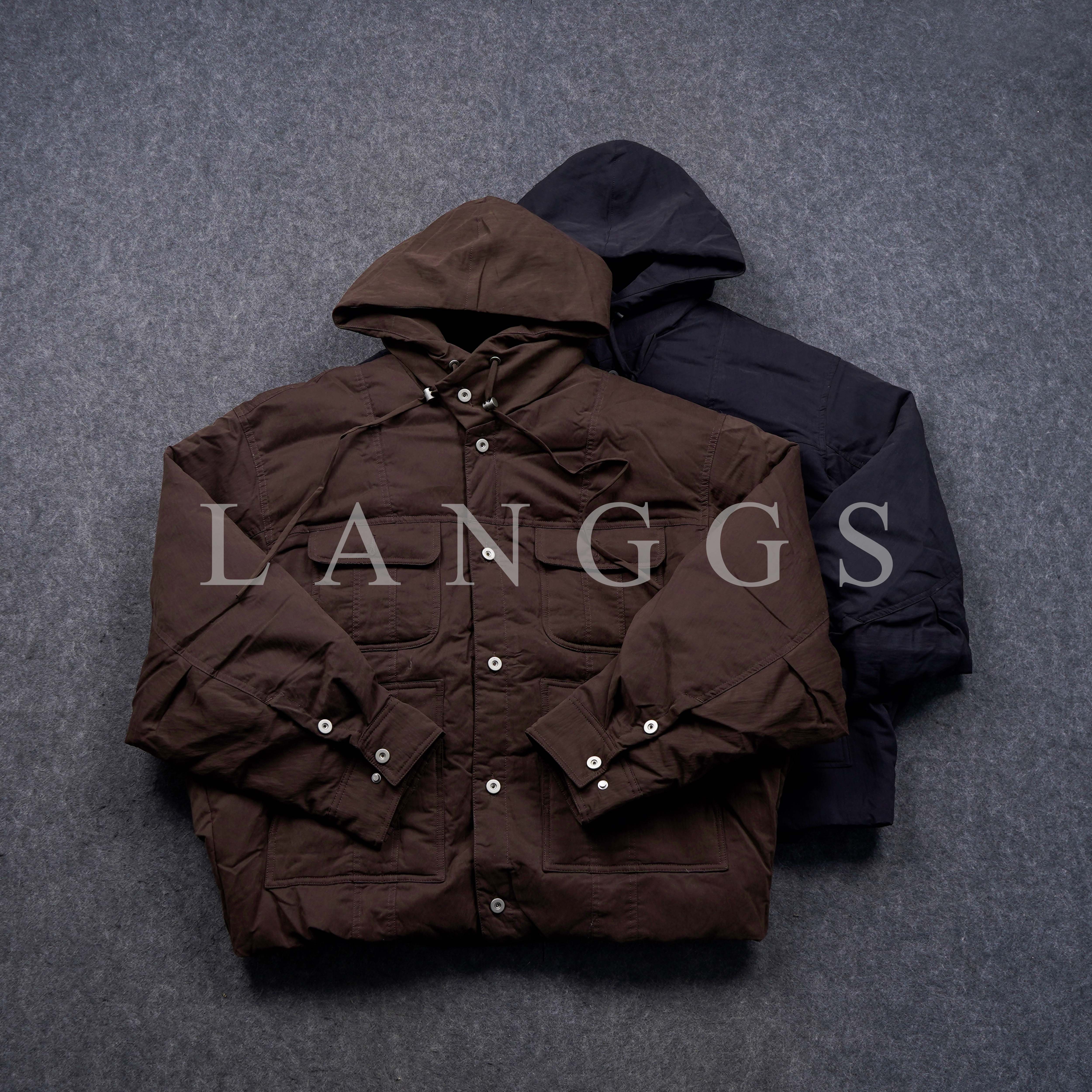 LANGGS&浪叔 冬季休闲多口袋连帽假两件白鸭绒羽绒服-8241002