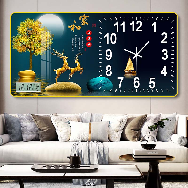 本格新品家和万事兴钟表万年历客厅装饰画挂画横幅新中式大气横幅