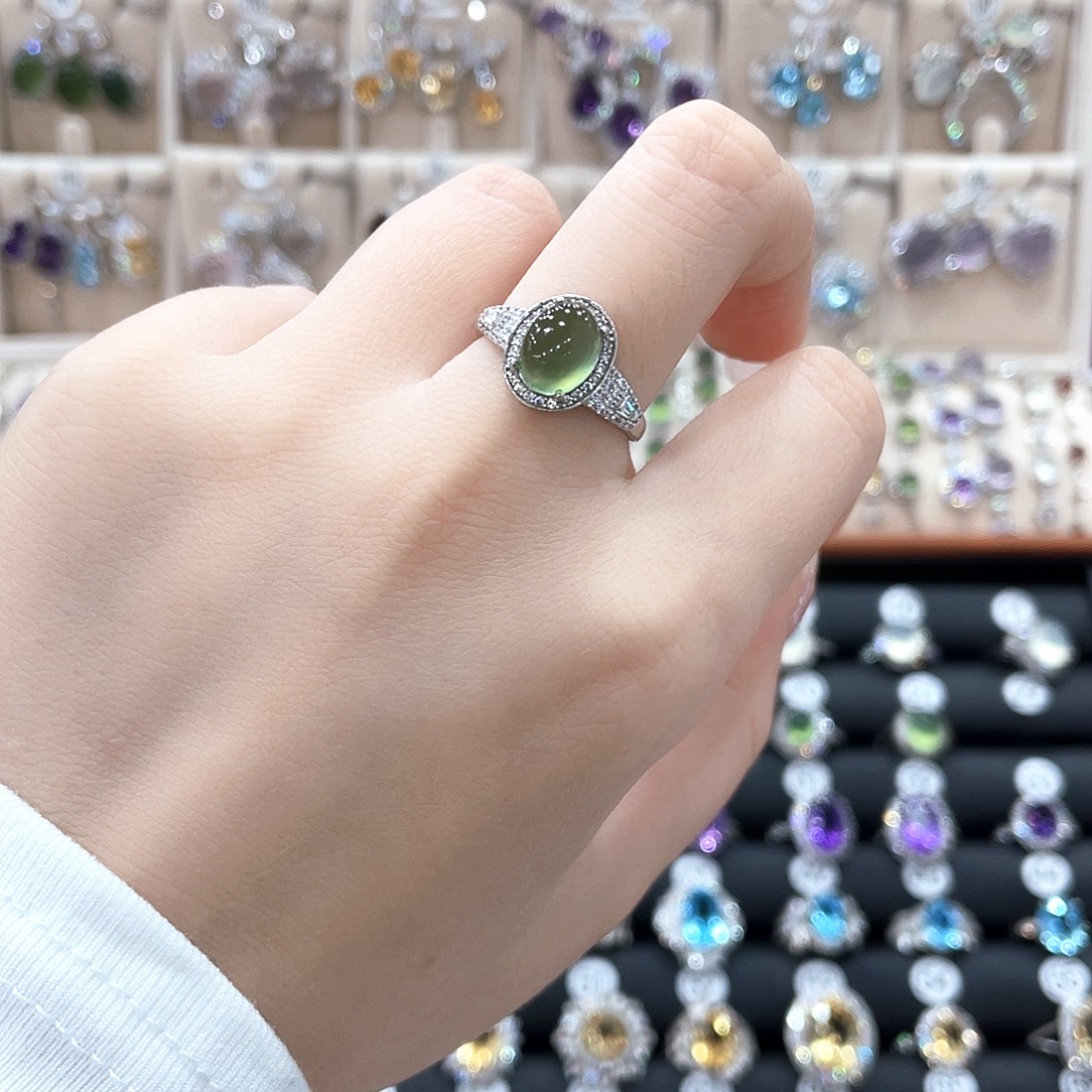 蛇纹石玉银S925镶嵌戒指