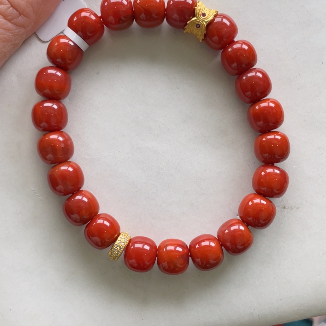 南红玛瑙银S925镶嵌川料南红满肉老型手串9+mm