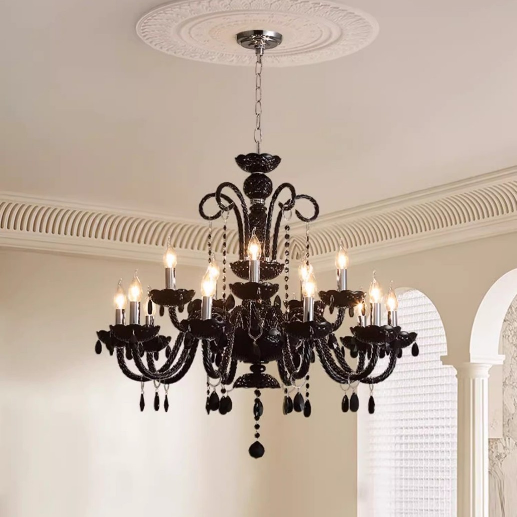 复古法式黑色客厅吊灯水晶卧室主灯轻奢欧式高端大灯大气餐厅灯具