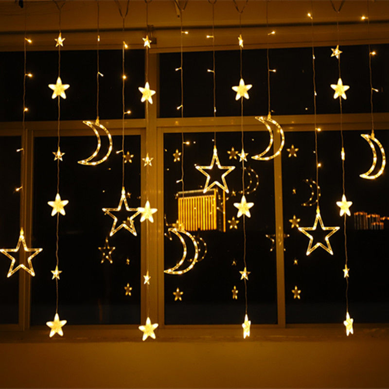 led月亮星星灯彩灯闪灯串灯满天星窗帘网红灯房间装饰品卧室布置