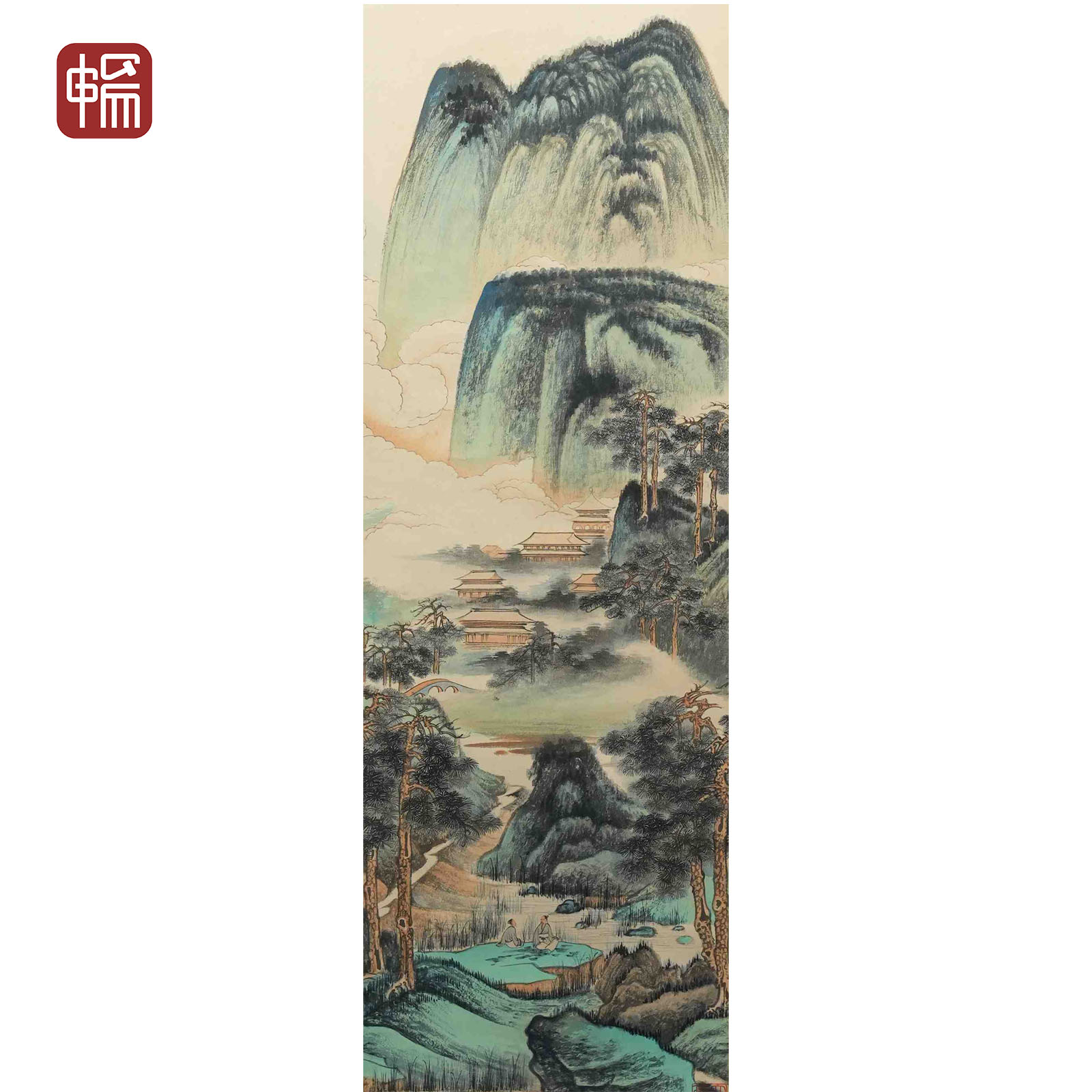 T033 近现代《青绿山水》31*115(3.2平尺) 纸本立轴 YM