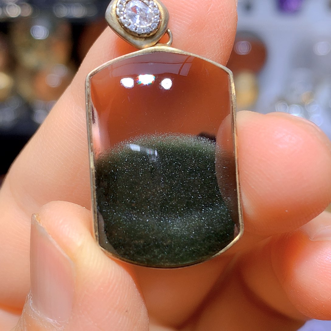 水晶吊坠银S925镶嵌天然水晶