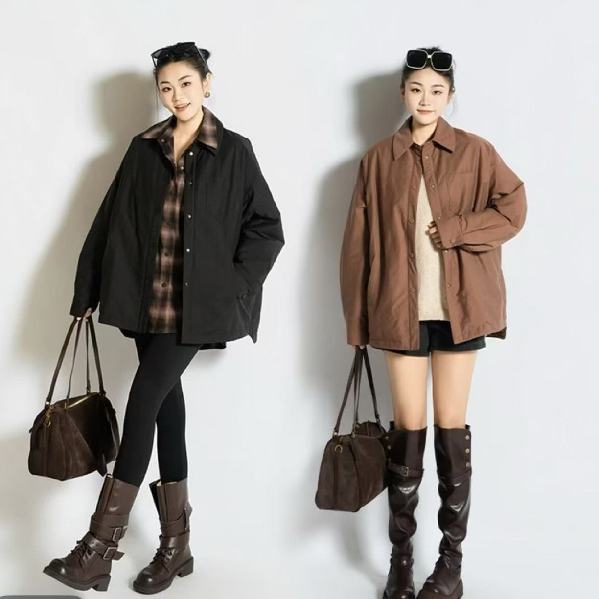 LINGZI/领姿纯色翻领廓形保暖棉服415647