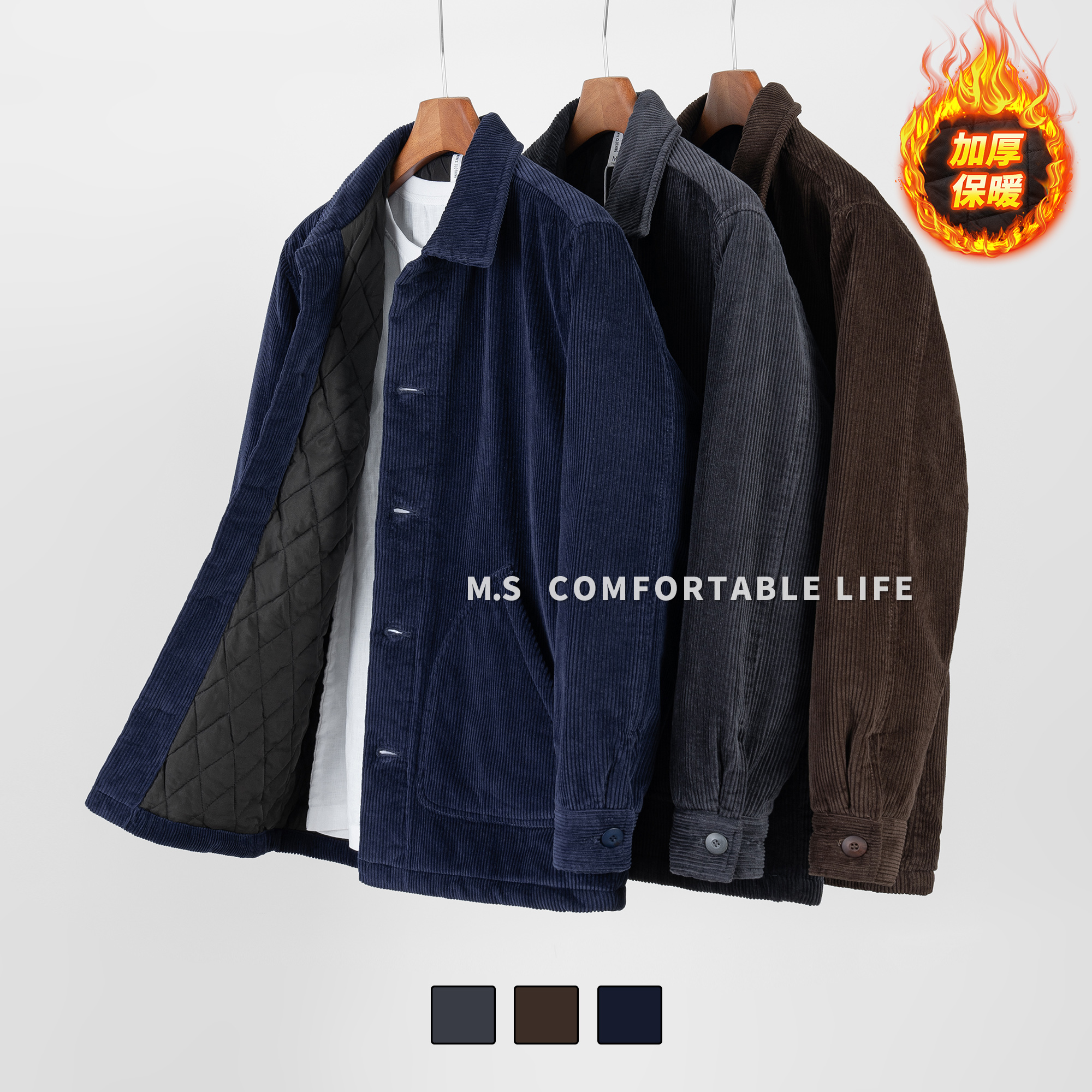 麻尚生活冬季2025新款加厚灯芯绒棉衣宽松休闲夹克百搭男士外套