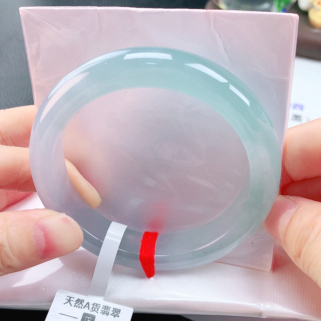 未镶嵌手镯翡翠56玻璃冰透蓝刚起光