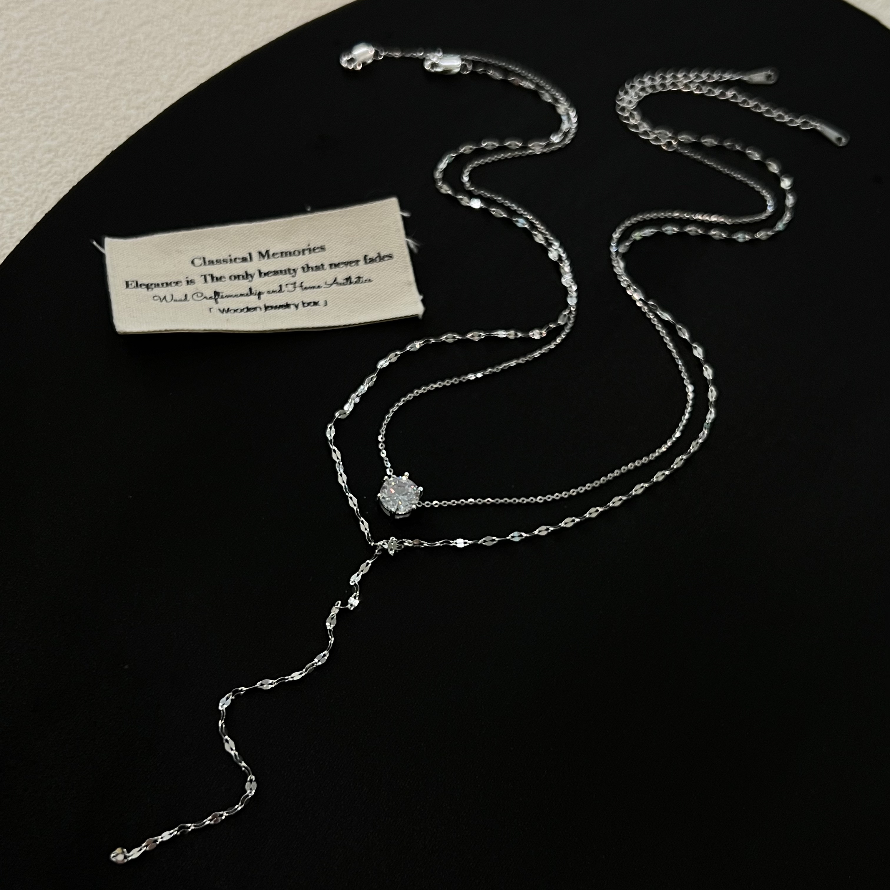 坠链均925银合成锆石 美极了！时尚潮流亮片显瘦双层项链1630