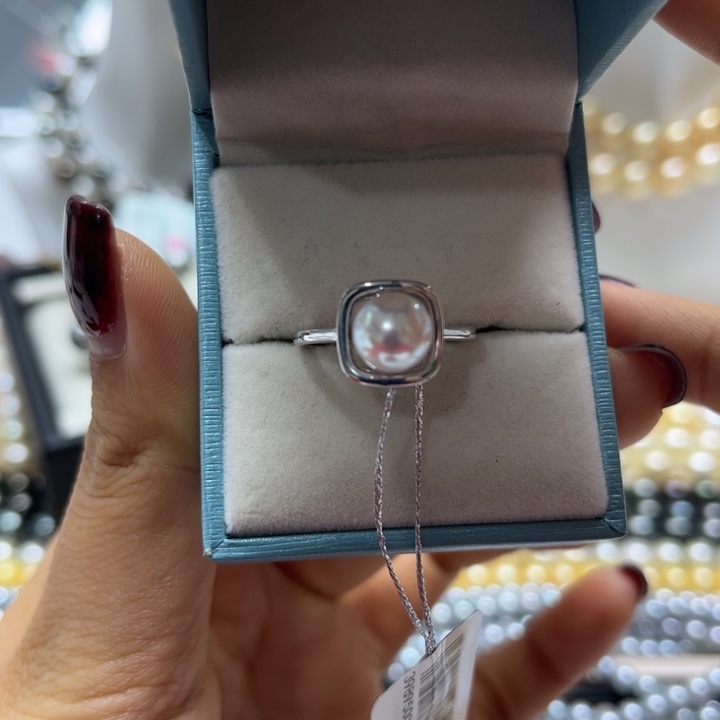 海水珍珠戒指银S925镶嵌7-8mm