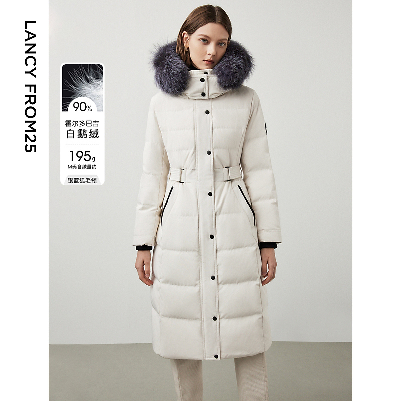 朗姿大毛领轻奢鹅绒服匈牙利进口鹅绒气质大衣女士冬季外套欧若风