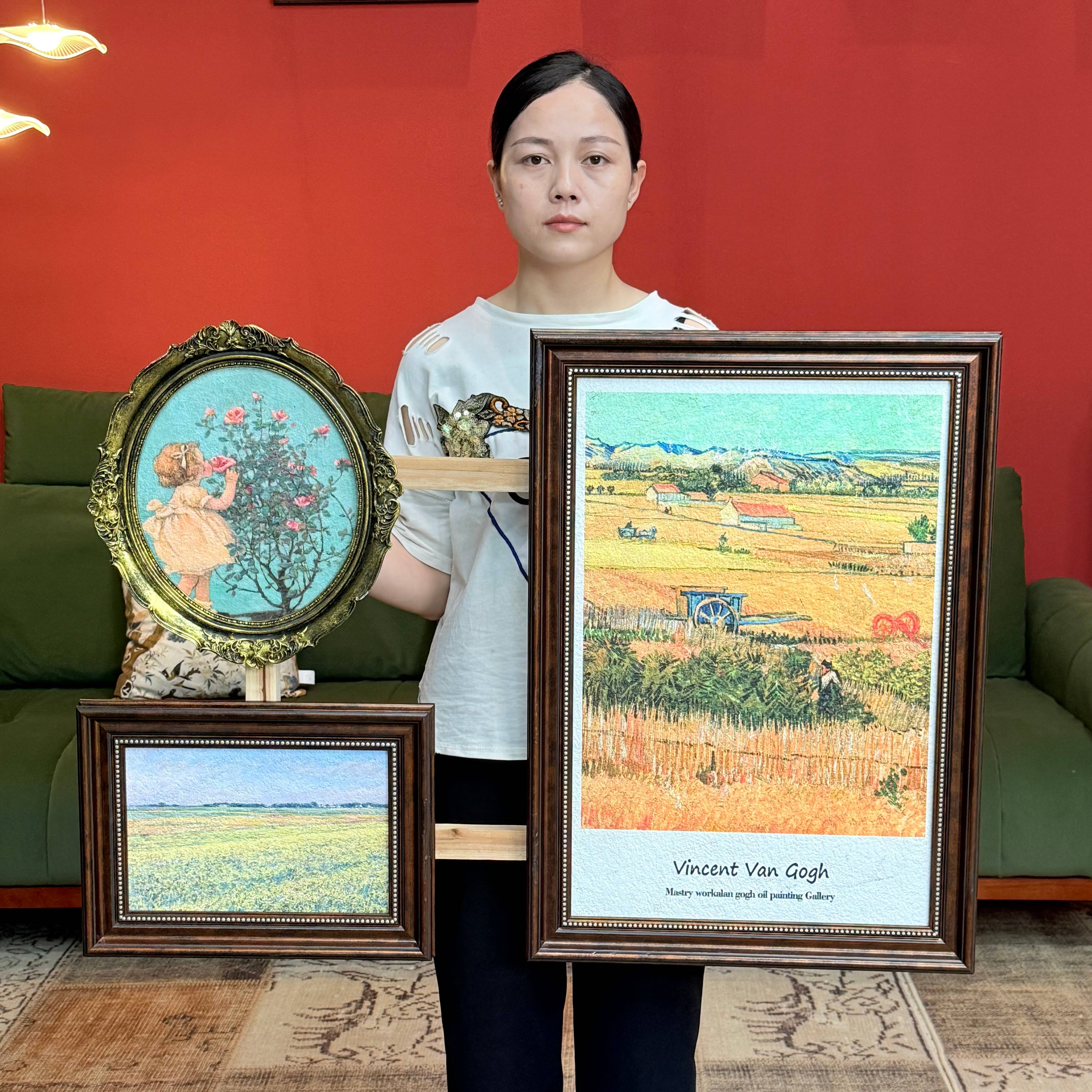 梵高丰收法式人物复古挂画艺术古典美式装饰画P010卧室三联3570