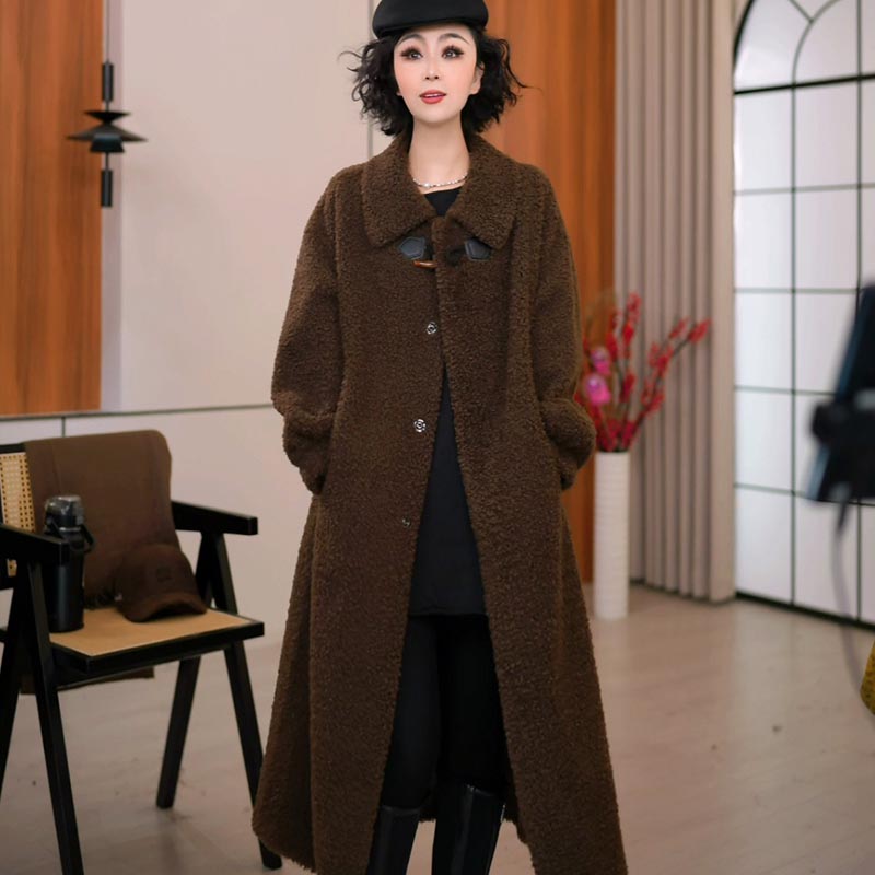 9538冬季新款2025宽松休闲时尚翻领长款气质厚款外套女