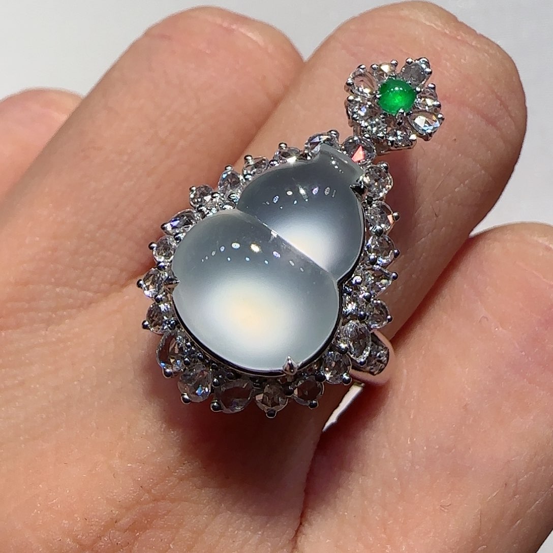 翡翠戒指18K金镶嵌葫芦戒指吊坠两用款