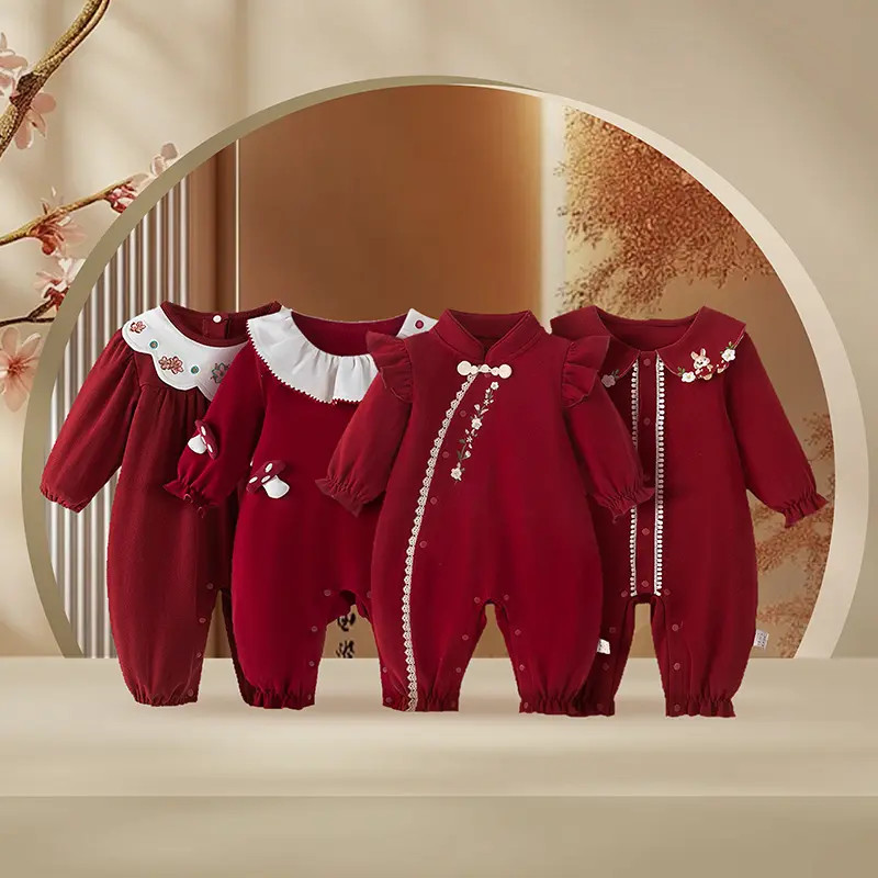 春秋款衣服婴儿长袖连体衣百天满月爬爬服女宝宝公主风哈衣外出服