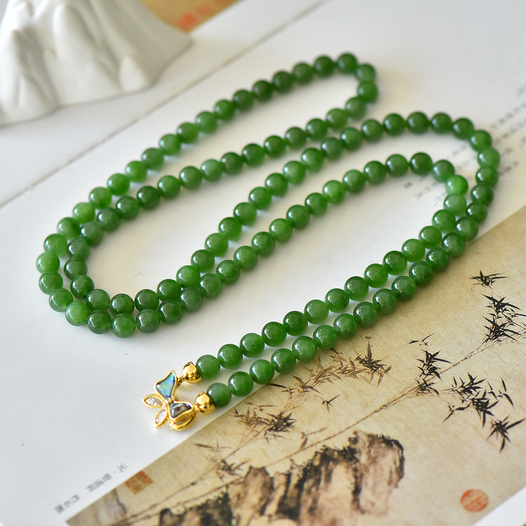 D904天然和田玉碧玉 8mm约 时尚大方项链