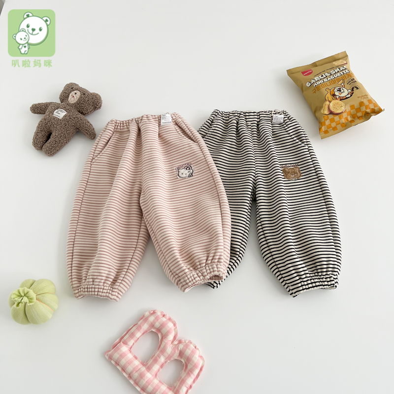 叭啦妈咪儿童加绒针织裤2025秋冬宝宝时尚潮流裤子BYM5036