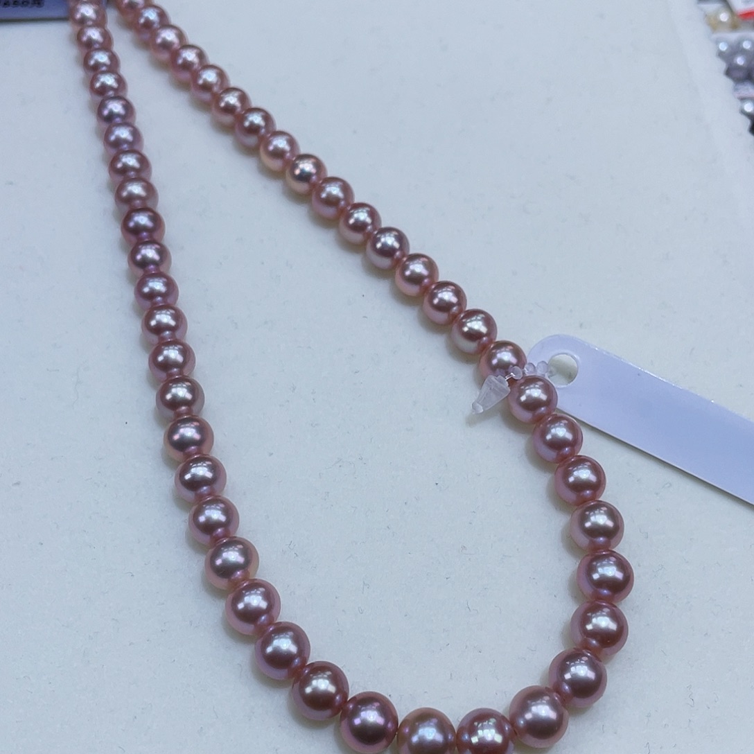 淡水珍珠6.5/7.5正圆爆亮极强光香芋紫银S925镶嵌