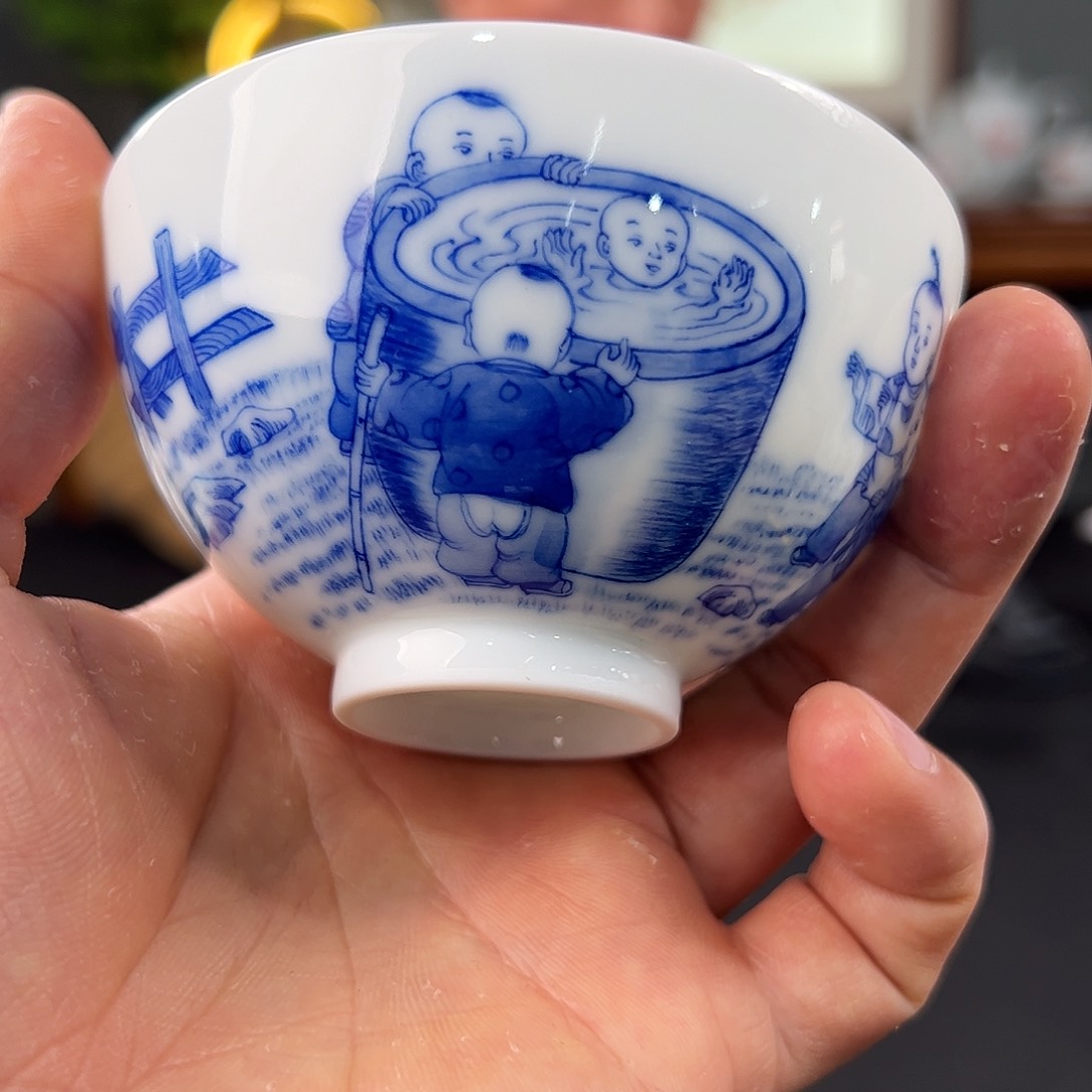 用****2柴窑青花童子主人杯