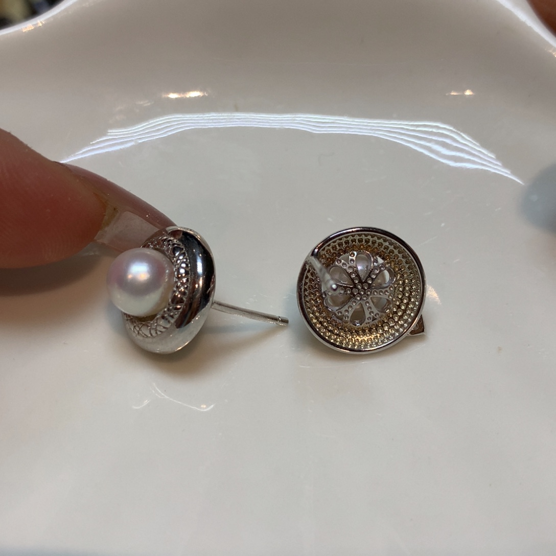 海水珍珠耳饰银S925镶嵌