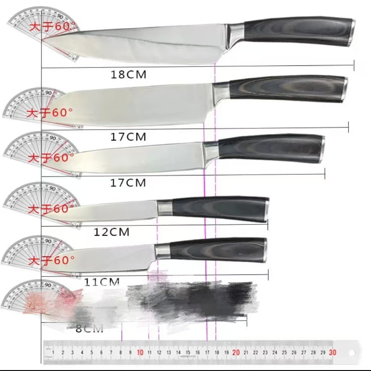 151MM（含）-220MM（不含）切片菜刀削皮刀刀具黑色日式