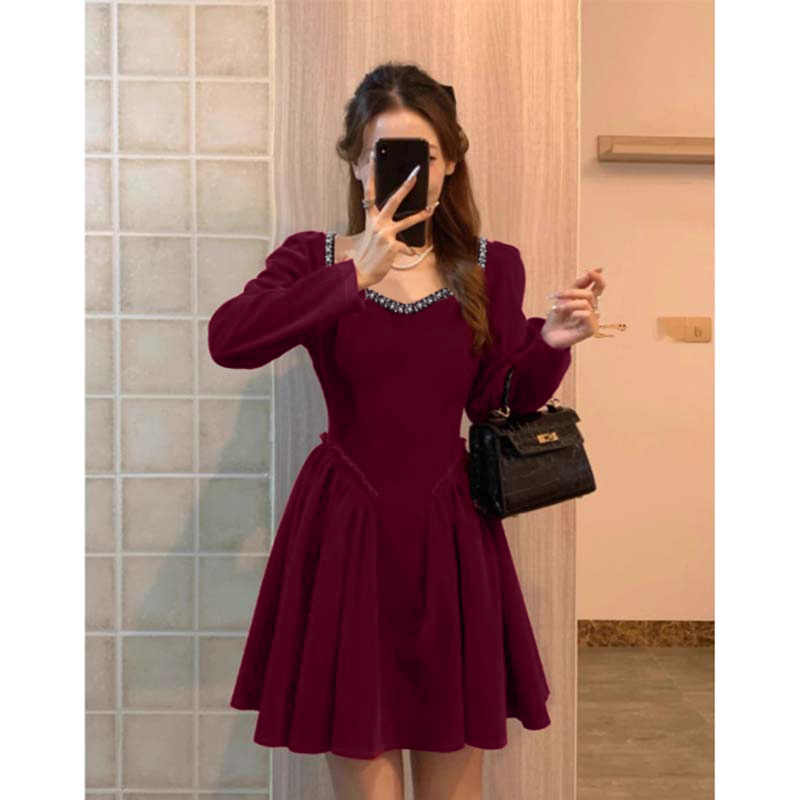 圣诞战袍小香风女装小个子秋冬季法式订婚连衣裙子礼服JT0174