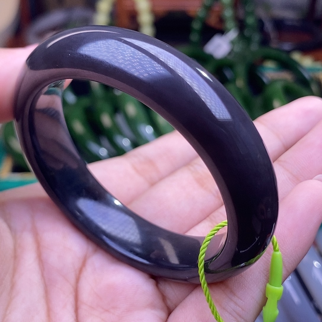 和田玉清货价浓烟紫帝王紫宽版手镯51圈未镶嵌