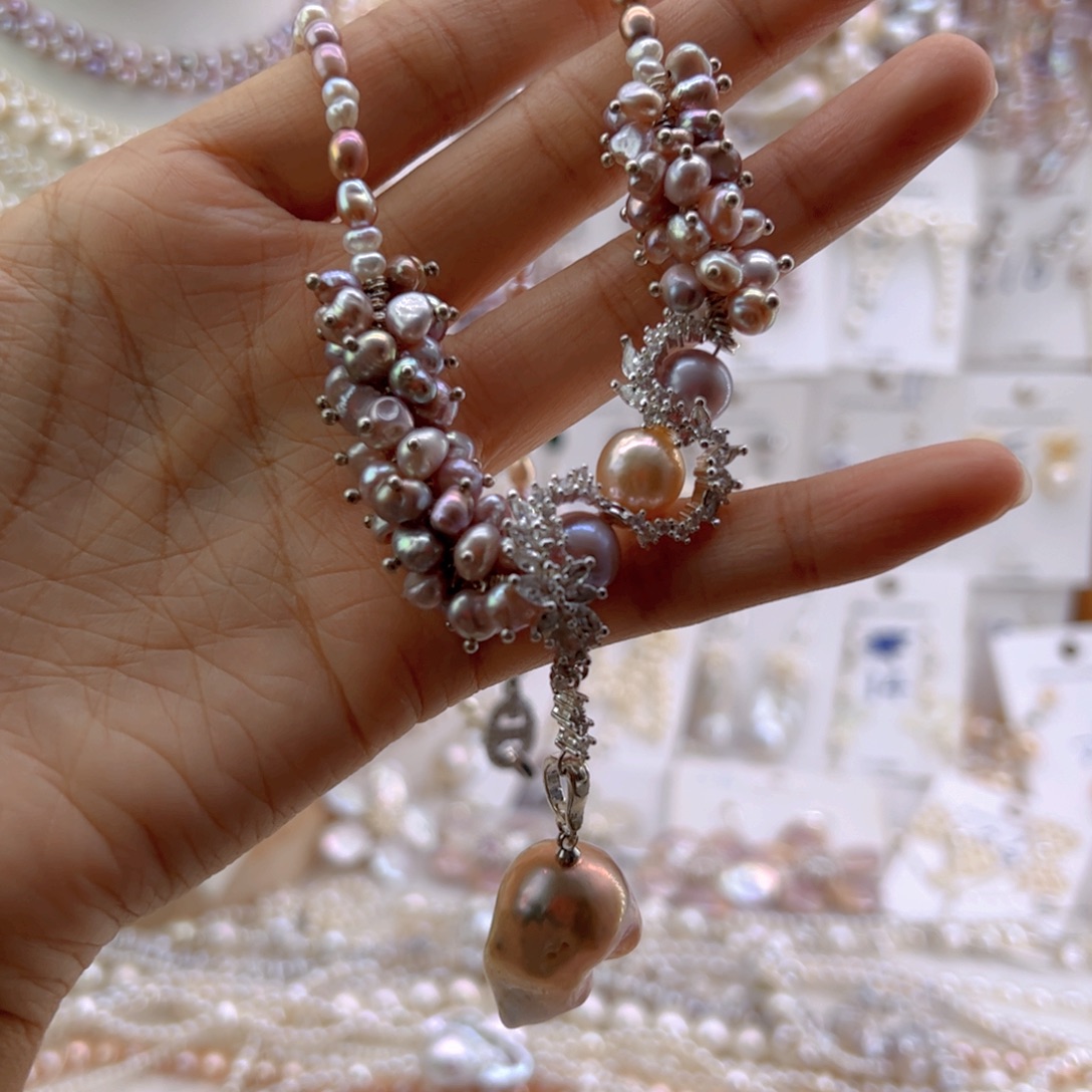 遇***福未镶嵌淡水珍珠耳饰项链