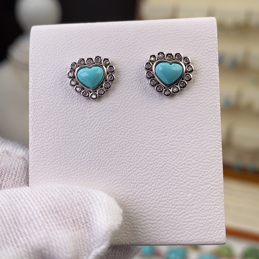 绿松石耳饰银S925镶嵌