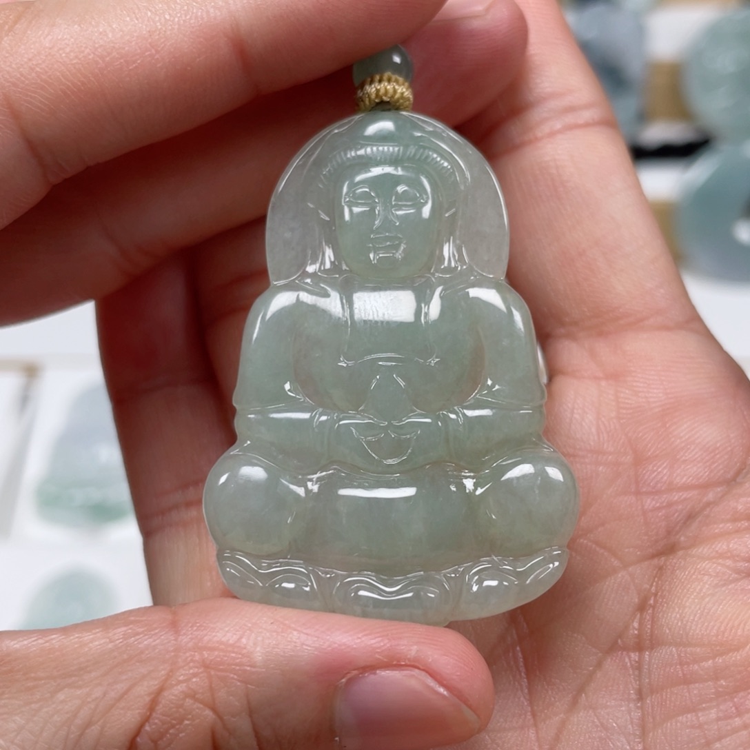 翡翠颈饰未镶嵌天然翡翠A货观音F