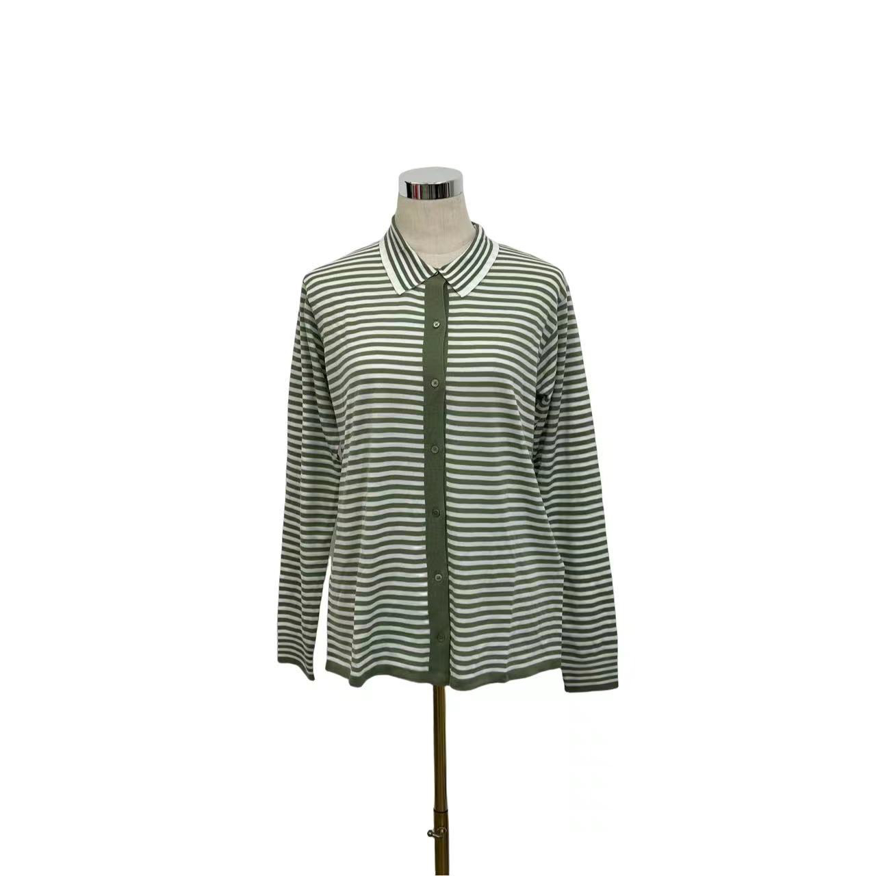 未使用 MaxMara jp1225 麦丝玛拉 白绿条纹长袖针织衫 000785