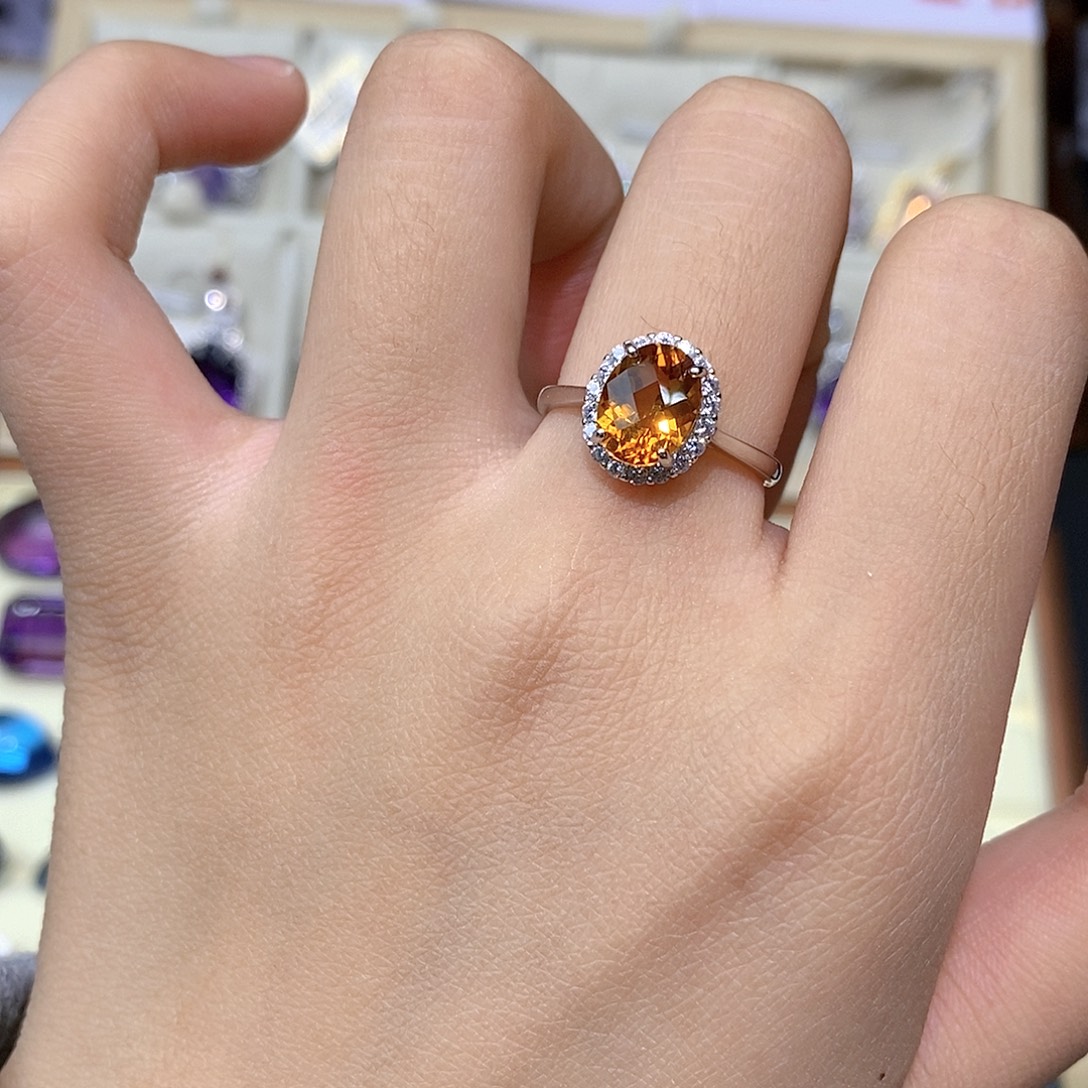 黄晶银S925镶嵌珠宝半成品纯天然黄水晶戒指x