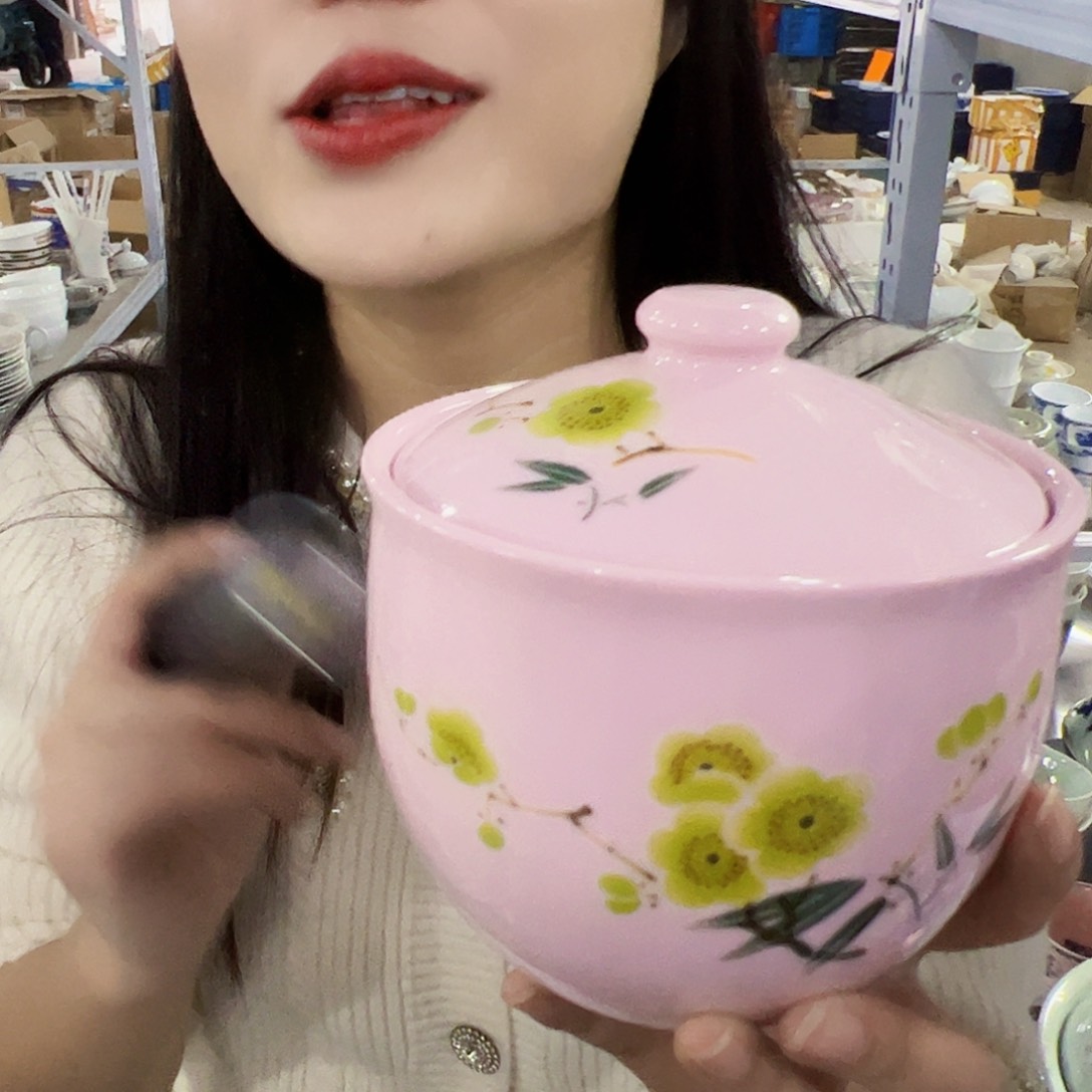 摆件瓷景德镇红xixi翠竹绿梅罐