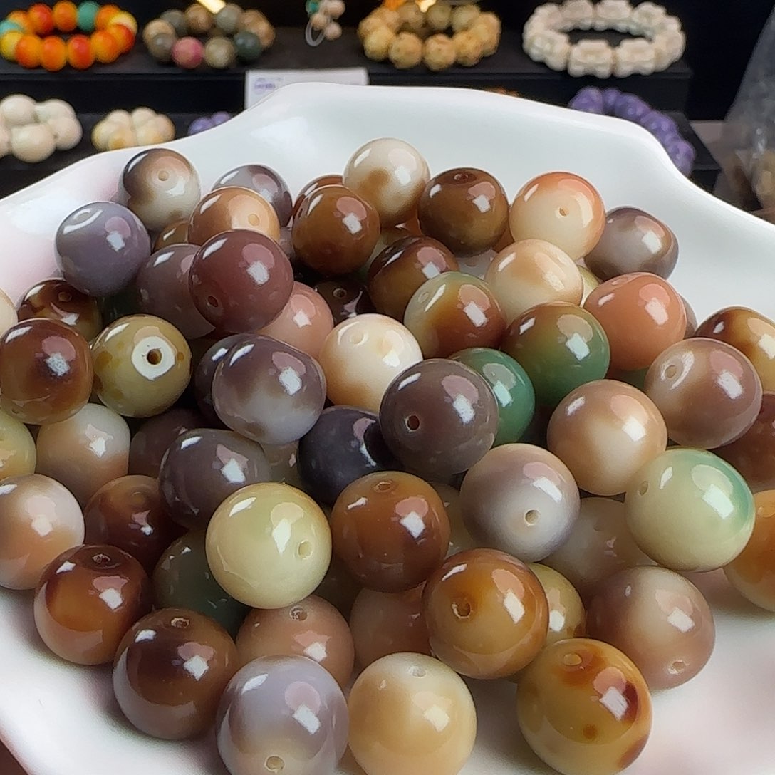 手串菩提根/象牙果卡14玻璃底干磨梦幻粉紫苹果20颗