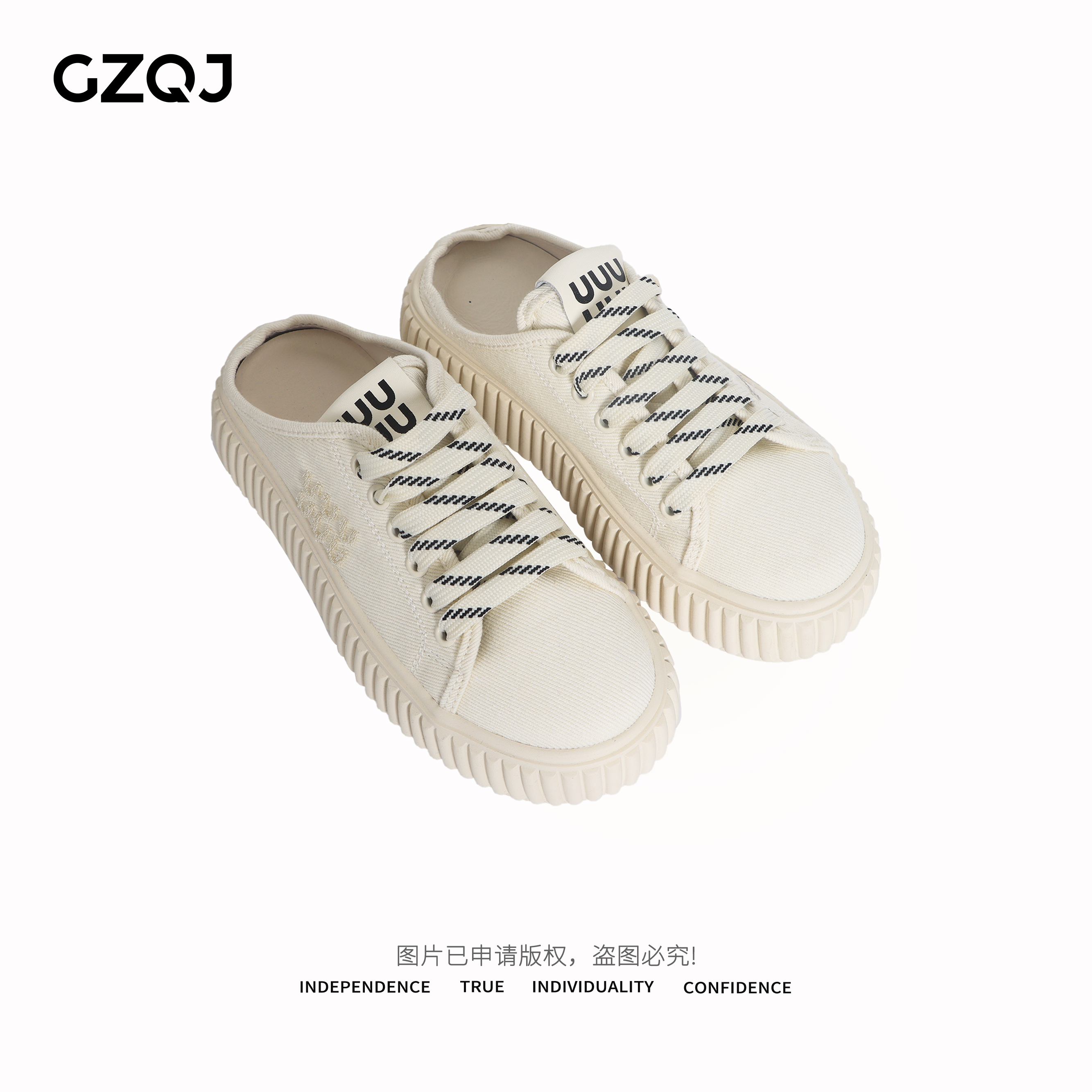 老琴私服 欧若风2025新款系带帆布鞋圆头厚底半拖休闲鞋女 205