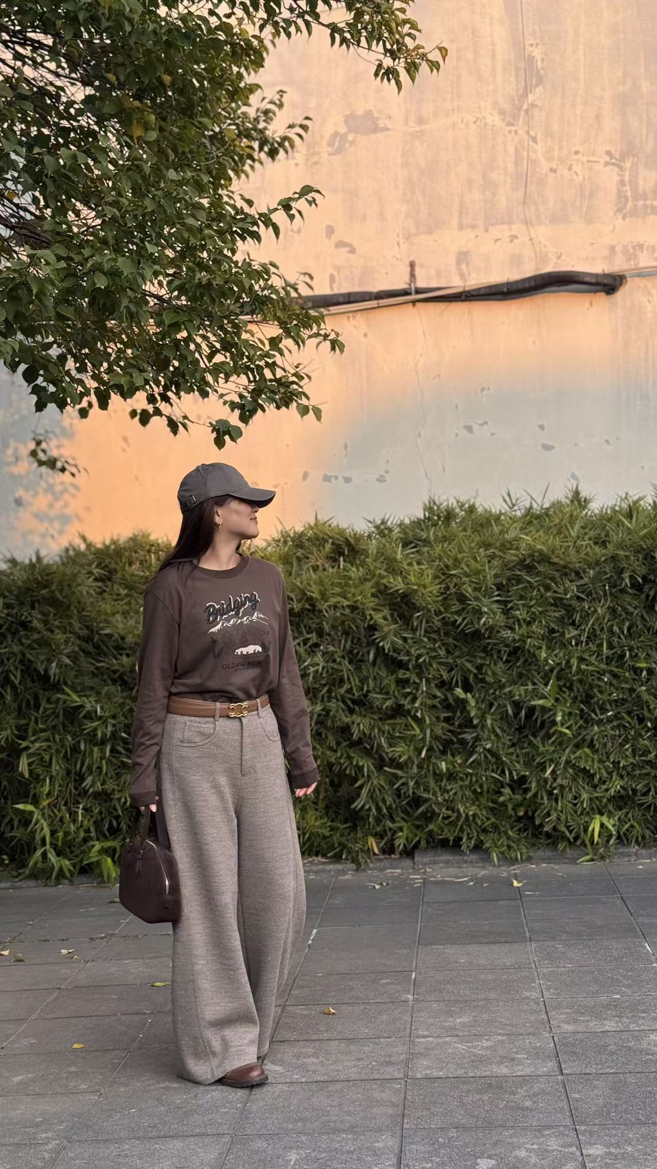 秋季休闲裤灰色卫裤打底高腰纯色显瘦老钱风低腰长裤