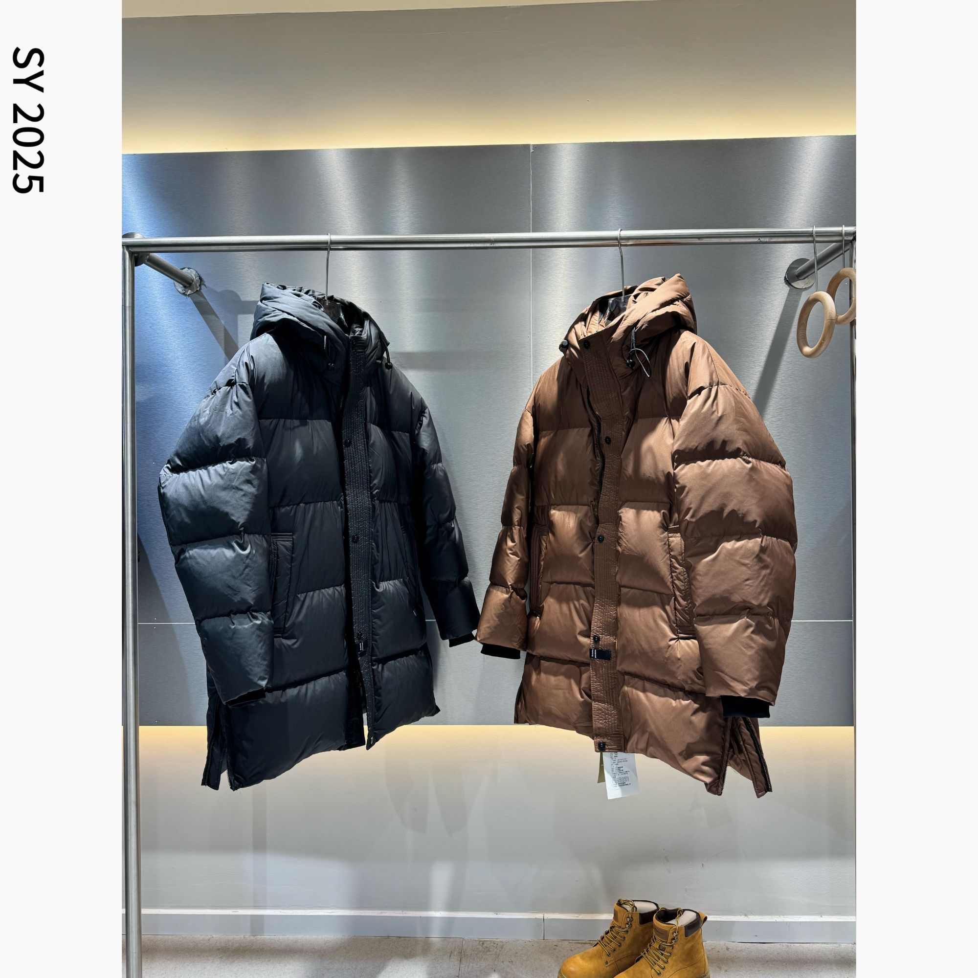 SY高品质90白鸭连帽潮流情侣外套男士中长款防风保暖羽绒服28867S