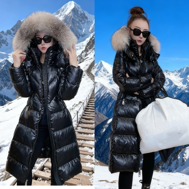 蒙口步狐狸毛领羽绒服现货礼盒包装