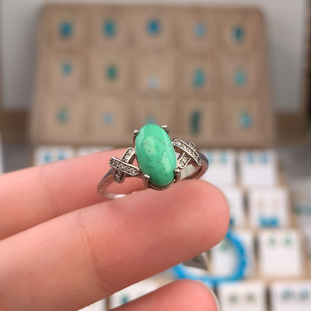 绿松石银S925镶嵌戒指