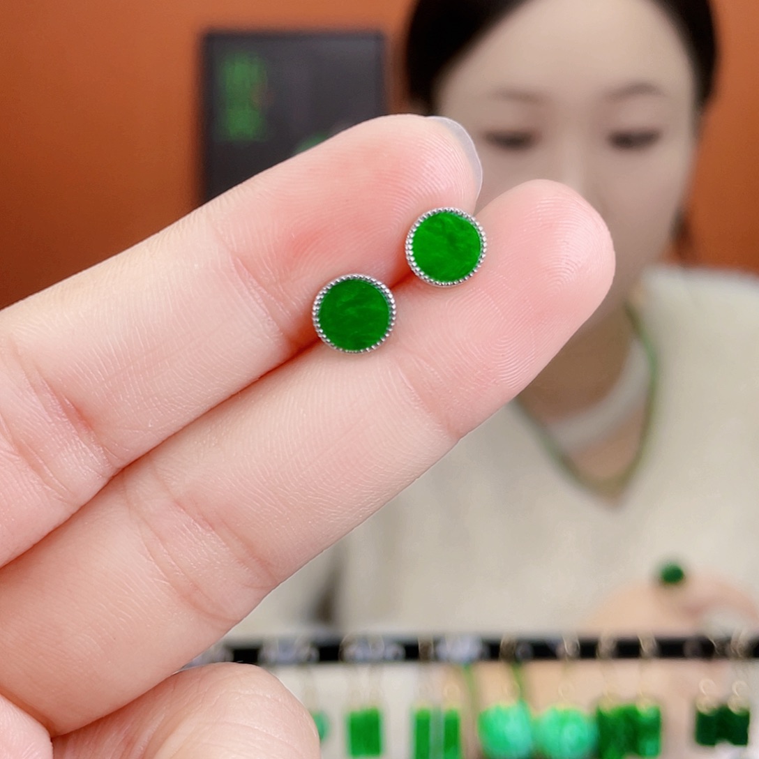 翡翠银S925镶嵌耳饰