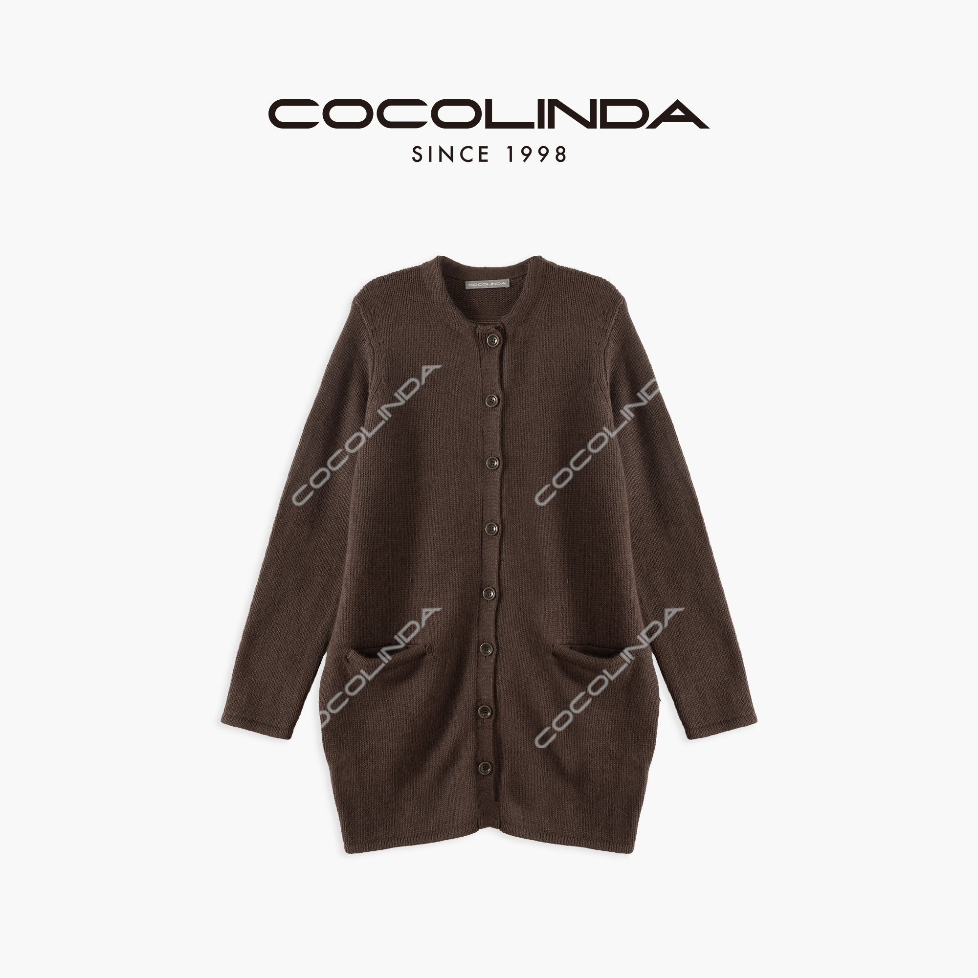 COCOLINDA| 拉夫风绵羊毛兔毛单排扣圆领裙摆中长款开衫S2576