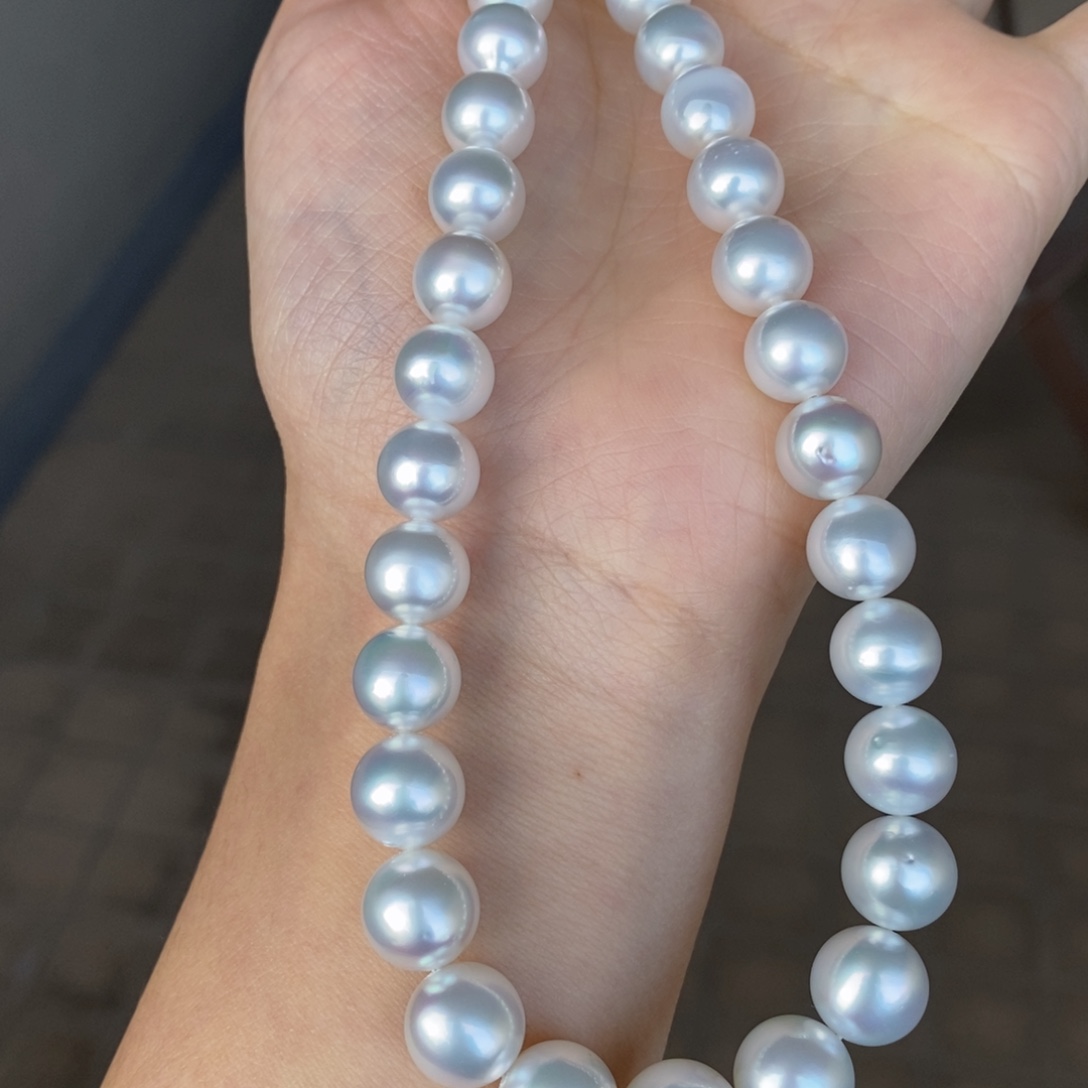 未镶嵌海水珍珠耳饰9-11.5mm澳白串链