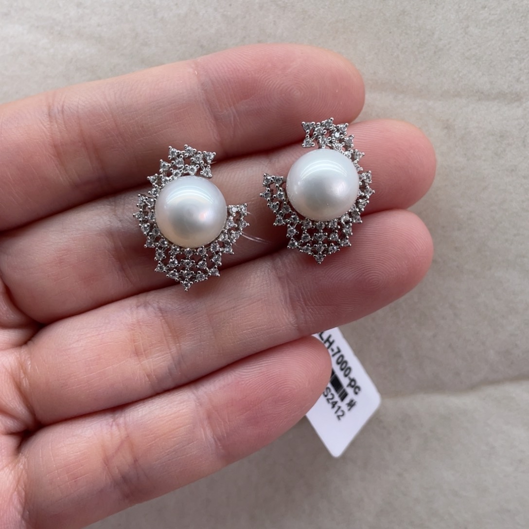 海水珍珠耳钉银S925镶嵌10-11mm