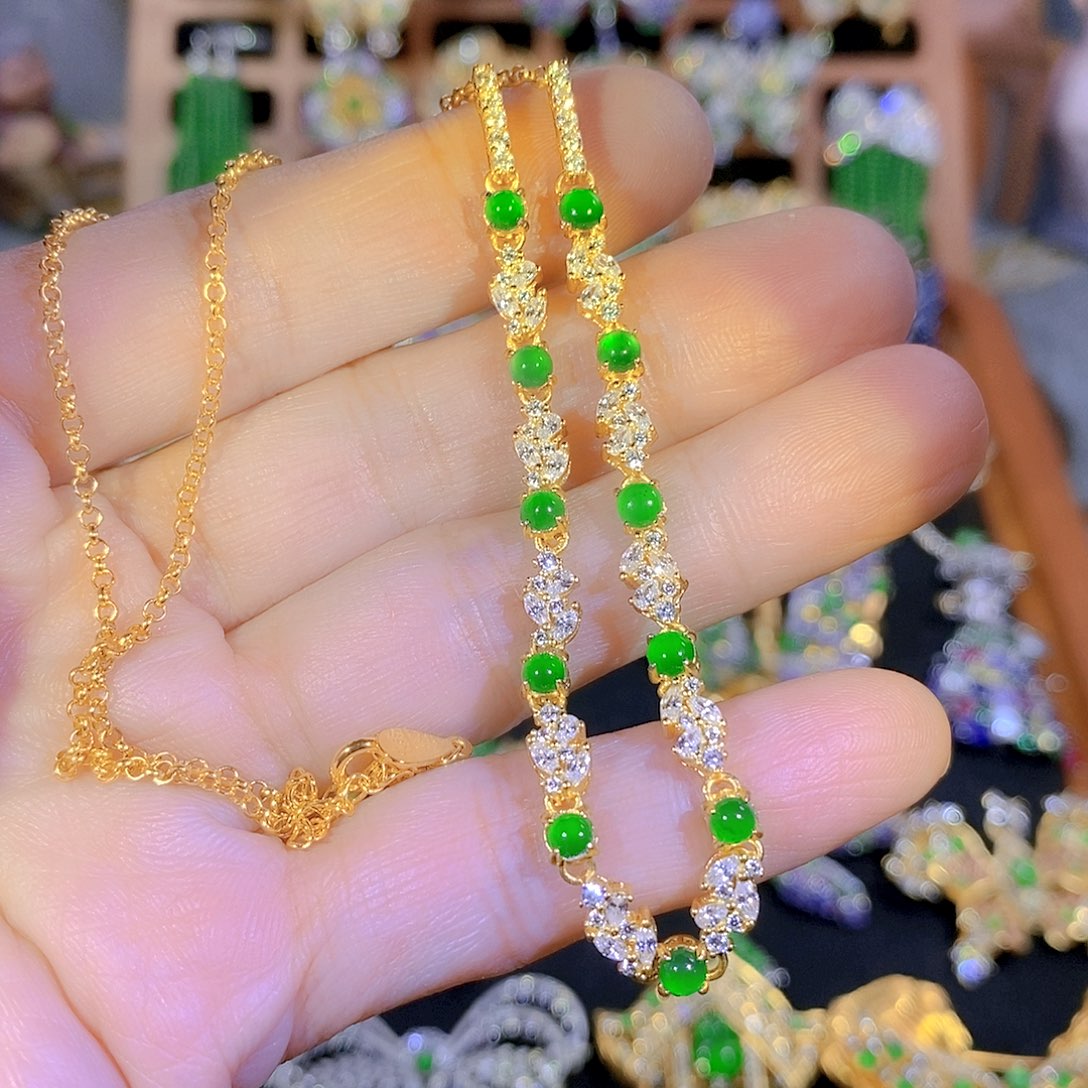 吊坠(不含链)银S925镶嵌翡翠